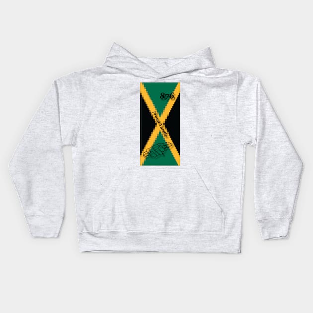 Jamaica Flag Design with Words Proud Yardie and Jamaican Map Outline and Area Code Kids Hoodie by Soca-Mode